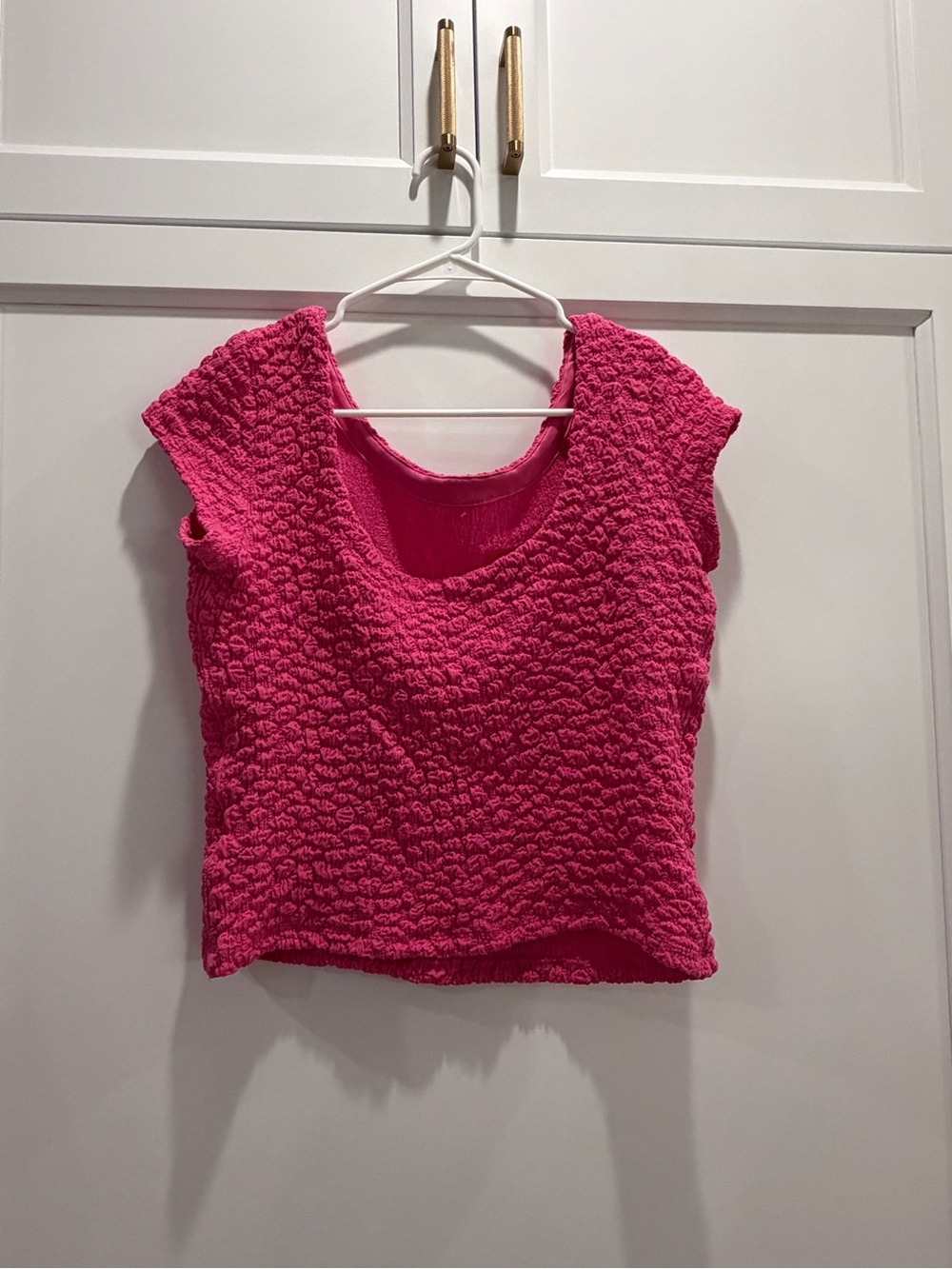 Anthropologie - Women's Pink Textured Scoop Neck Top